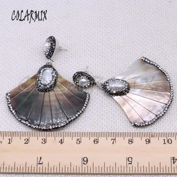 5 Pāriem, Pelēka korpusa auskari Ventilatoru formas, ar perlamutra Ventilatora apvalks akmens auskari vintage auskari rīksti pērle dāvana sievietēm 4442