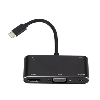 5 in 1 USB-C Tips-C HDMI/VGA/USB/PD HUB Adapteris VGA Kabelis, Audio, USB 3.0 PD Converter Daudz par klēpjdatoru