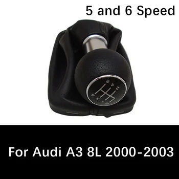 5 Ātrumu 6 Ātrumu Pārnesumu Pārslēgšanas Rokturi Audi A3 8L 2000. līdz 2003. gadam Ādas Pārnesumu Pārslēgšanas Apmales Rokasgrāmata Stick Gear Vadītājs Shift Knob