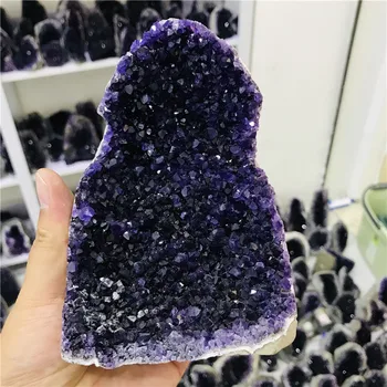 500-1500g 1 gab., Dabas ametists geode klastera no uruguary augstākās kvalitātes tumši violeta ametists lielā kristāla Kvarca akmens dekori