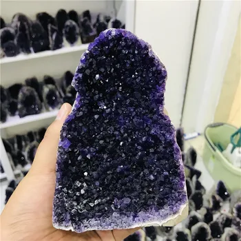 500-1500g 1 gab., Dabas ametists geode klastera no uruguary augstākās kvalitātes tumši violeta ametists lielā kristāla Kvarca akmens dekori