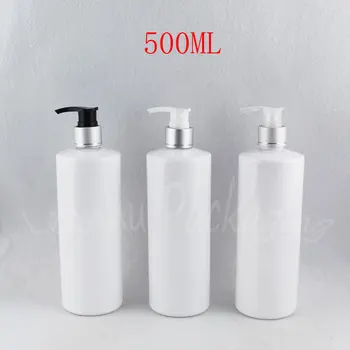 500ML Balto Plakano Plecu Plastmasas Pudeles , 500CC Tukši Kosmētikas Konteineru , Šampūns / Losjons Iepakojuma Pudeles ( 15 GAB/Daudz )