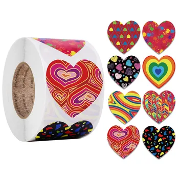 500pcs/Roll Valentīna Dienā Papīra Dāvanu kastīte Sirds Etiķetes, Iepakojums, Uzlīmes Cupcake Konfektes Dragee Iepakošanas Kāzu Paldies Uzlīmes