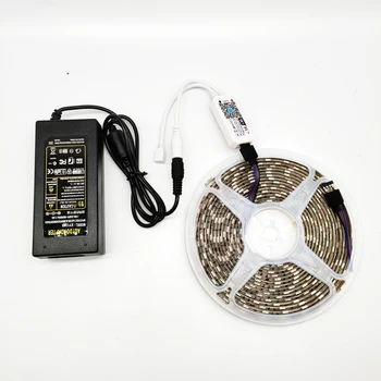 5050SMD RGB+Warm White LED Strip Gaismas Ar WIFI Kontrolieris un 12V Barošanas Adapteri Apgaismojums Telpā Decotation