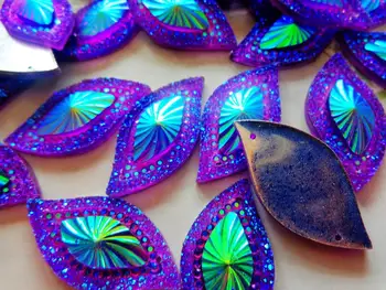 50gab 15*30mm Navette formas kristāla Piešūt rhinestones Violeta AB krāsu, sveķu gem akmeņi flatback strass