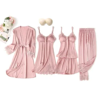 5GAB Pidžamu Uzvalks Sievietes Intīmo Veļas Satīna Sleepwear Kimono Drēbes Gadījuma Kleita, Līgava, Līgavas Kāzu Dāvanu Sexy Naktskrekls