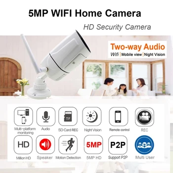 5MP Kamera IP Wifi Āra IS Nakts Redzamības ONVIF P2P Audio Video HD Bezvadu Video Novērošanas SD Kartes slots Xmeye JIENUO