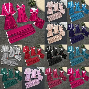 5PC Uzvalks Sievietes Seksīgo Apakšveļu, Naktsveļu Babydoll Sleepwear Kleita Uzvalks 5PC