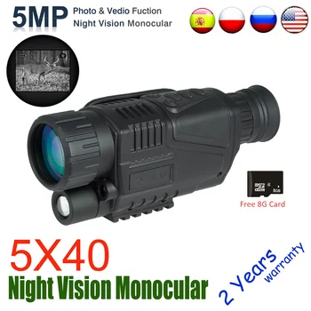 5X40 Digital Night Vision Monokulāri Infrasarkano Nakts Redzamības Medību Jomu 8G TF Karti Bezmaksas Kuģis