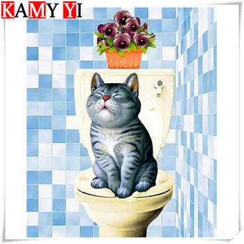 5d dimanta krāsošana pilnu kvadrātveida / apaļā dimanta izšuvumi tualetes kaķis rhinestone DIY mozaīkas mājas apdare piliens kuģniecība
