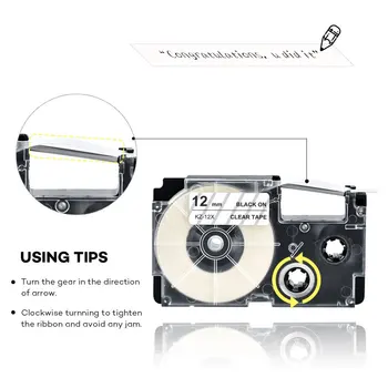 5gab XR-12X lentes cartidge savietojams Casio label printer Melns uz Skaidru casio marķējuma lentes 12mm XR12X par EZ Printeri KL-120