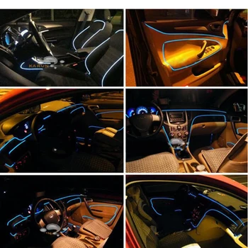5x RGB LED Sloksnes, Apkārtējās Gaismas APP Bluetooth Kontroli, Automašīnas salona Atmosfērā Lampu 7 Krāsas DIY Mūzikas 6M Optisko Šķiedru Band