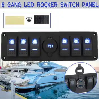 6 Banda 12-24V LED Šūpuļzirgs Slēdzis Vadības Panelis USB Lādētāja Spriegums Displejs Jahtu Jūras Laivu Auto RV ON-OFF Slēdzis Panelī