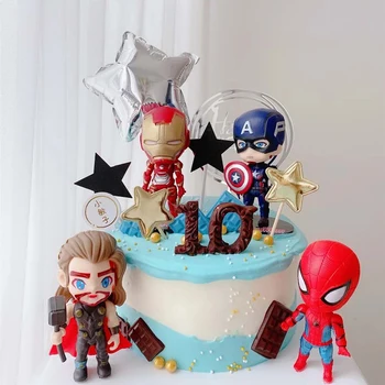 6 Gab. Dzimšanas Dienas Kūka Apdare Avengers Kūka Apdare, Plastikāta Zirnekļcilvēka Supervaronis Dzelzs Vīrs, Kapteinis Amerika Apdare