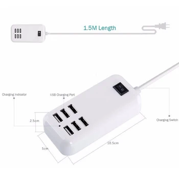 6 Porti Sienu USB Smart Lādētāja Ligzda 15W, 20W 30W Ātrās Uzlādes Adapteri Android Iphone Tālruni, Tabletes USB Lādētāja ES /ASV /AK
