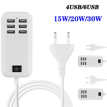 6 Porti Sienu USB Smart Lādētāja Ligzda 15W, 20W 30W Ātrās Uzlādes Adapteri Android Iphone Tālruni, Tabletes USB Lādētāja ES /ASV /AK