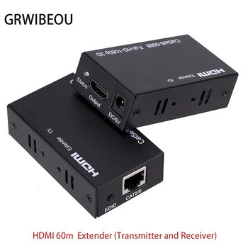 60M HDMI Paplašinātājs(Raidītājs un Uztvērējs) Vairāk nekā signle RJ45 cat5e Ethernet Kabelis Cat6 HDMI Sūtītājs & Uztvērējs PC Portatīvie DVD