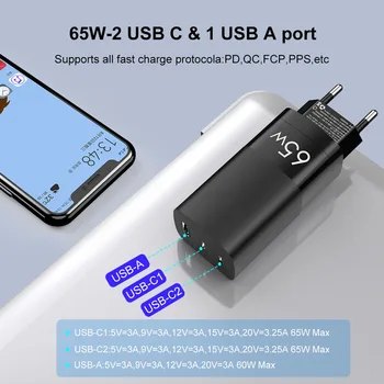65W GaN USB Fast Charger Ātri Uzlādēt 3.0 iPhone 11 PD 3.0 ASV Plug Atbalsta FCP AFC SCP QC 3.0 Samsung S10 Xiaomi ES Plug