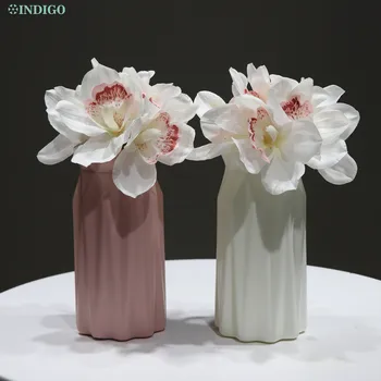 6Pcs Puķu +1 Plastmasas Vāze Cymbidium Orchid Nekustamā Touch Mākslīgo Ziedu Bonsai Ziedu Notikumu Tabula Puses Melns, INDIGO