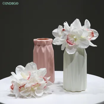6Pcs Puķu +1 Plastmasas Vāze Cymbidium Orchid Nekustamā Touch Mākslīgo Ziedu Bonsai Ziedu Notikumu Tabula Puses Melns, INDIGO