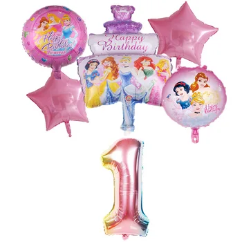 6pcs Disney princese Kūka Formu Numuru Baloni Komplekts Alumīnija Folijas baloniem Puse Rotājumi Baby Meitenes laimes Dzimšanas dienā, Balonus