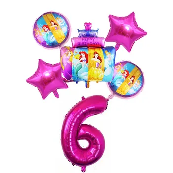 6pcs Disney princese Kūka Formu Numuru Baloni Komplekts Alumīnija Folijas baloniem Puse Rotājumi Baby Meitenes laimes Dzimšanas dienā, Balonus