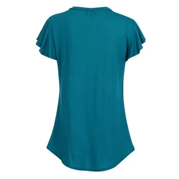 7 Krāsas, Plus Izmēri S-6XL Sievietes Cieta Rindā Ielocēm Mežģīņu Ruched O-veida Kakla Īsām Piedurknēm Nelegālo Krekls Topi Camisa Feminina