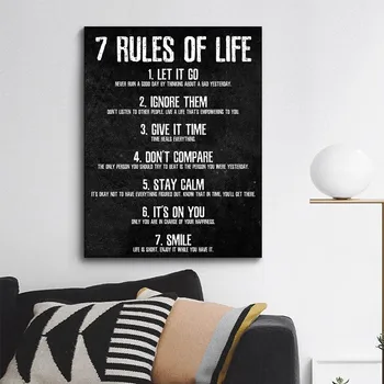7 Noteikumi par Dzīvības Skatīties Jūsu Domas Motivācijas Plakāti un Izdrukas uz Audekla Sienas Apgleznošana Sienu Mākslas Aina Dzīvojamā Istaba