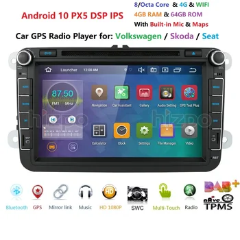8 collu 2 Din Android 10 Automašīnas Radio Atskaņotājs VW Golf 5 Caddy Passa B6 Seat Leon GPS, WIFI, Auto DVD RAM, 4GB ROM 64GB DSP IPS