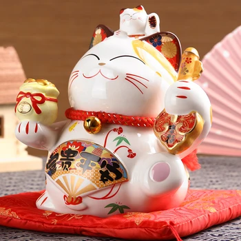 8 collu Keramikas Maneki Neko Laimīgs Kaķis Naudas Kastes Monētu Bankas Mājas Apdare Ornaments ar Spilvenu Biznesa Dāvanu