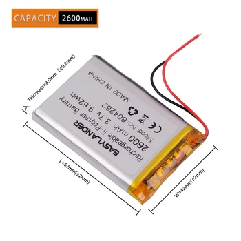 804262 3,7 V 2600mAh Uzlādējams Li-Polimēra Litija-jonu Akumulatoru MP4 MP5 PDA GPS DVR DVD power bank Skaļrunis E-grāmatas