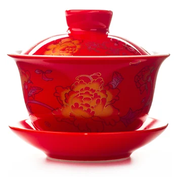 80ML Red Tējkanna Keramikas Gai Wan Tējas Ķīna Kungfu Tējas Komplekti Tējas Tases Pot Porcelāna Kāzu, banketu Skaistu Tējkanna Dāvanas D007