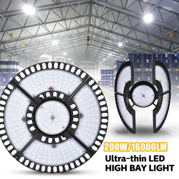 85-265V 100W 200W 300W LED Deformējami Garāžas Gaismas Ultra-plānas Highbay Gaismas Ieguves Lampas Darbnīca, Noliktava, Garāža Birojs