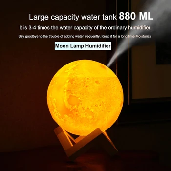 880mL Gaisa gaisa mitrinātāju, 3D Mēness Lampa USB Aromātu Ultraskaņas Ēterisko Eļļu Difuzoru Gultām Mājas Birojs Nakts Gaismas Miglas Attīrītājs