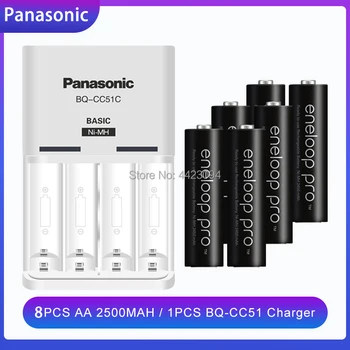 8PCS/DAUDZ Panasonic Eneloop Oriģinālo Akumulatoru Pro AA 2500mAh 1.2 V NI-MH Kameru, Gaismiņa Rotaļlietas Iepriekš Uzlādēts + BQ-CC51 Lādētāju