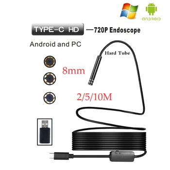 8mm Objektīvs Android HD Endoscop Kameras C Tipa USB Endoscopio Pārbaudes Cietā Caurule Kameru, PC Android Huawei Telefoniem Borescope