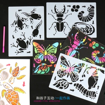 8pcs Dzīvnieku un kukaiņu Augšanas Cikla Dzīves Mācību Montessori Izglītības Plastmasas Zīmēšanas Krāsošanas Šabloni Rotaļlietas bērniem