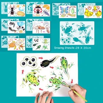 8pcs Dzīvnieku un kukaiņu Augšanas Cikla Dzīves Mācību Montessori Izglītības Plastmasas Zīmēšanas Krāsošanas Šabloni Rotaļlietas bērniem