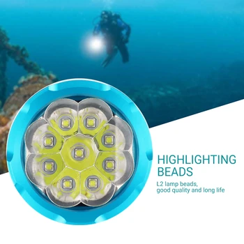 9*XM-L2 LED Niršanas Lukturīti 7000lm Spēcīgu Profesionālu Akvalangistu niršanas lampas Zemūdens Lāpu 18650 26650 USB lādētāja