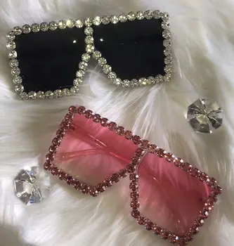 9 krāsu 2018 Lielajam Saulesbrilles Sieviešu Luksusa Rhinestone Dzeltena, Rozā Saulesbrilles Vintage toņos sievietēm