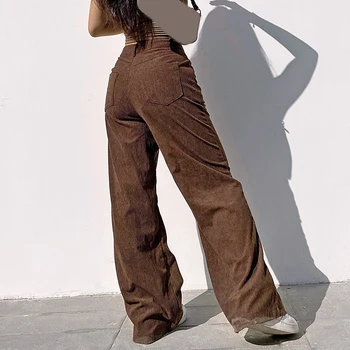 90. gadu Indie Streetwear Velveta Bikses Vintage Pusaudzis Slidotājs Meitene Stila Baggy Bikses Modes Augsta Vidukļa Brūnas Bikses y2k