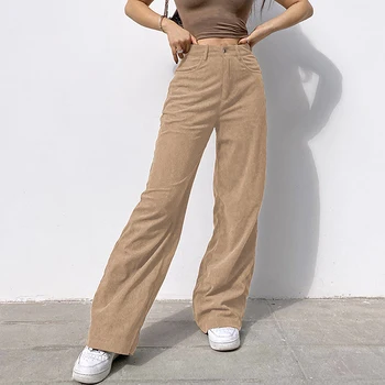 90. gadu Indie Streetwear Velveta Bikses Vintage Pusaudzis Slidotājs Meitene Stila Baggy Bikses Modes Augsta Vidukļa Brūnas Bikses y2k