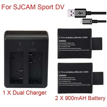 900mAh Par SJCAM Sporta Fotokameras Akumulatoru Uzlādējams ar 2 Akumulatora Lādētāju SJCAM SJ4000 SJ5000 SJ6000 BMS Action Cam Bateria