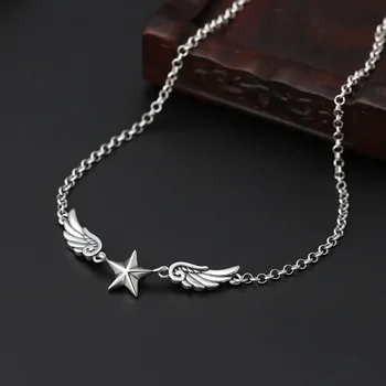 925 Sterling Silver Star Wings Kārtas Ķēdes sānslīdi kaklasaite Kaklarotas Sievietēm Eņģeļa spārnus Kārta Vienkāršu Modes Kaklarota Rotaslietas dāvanu