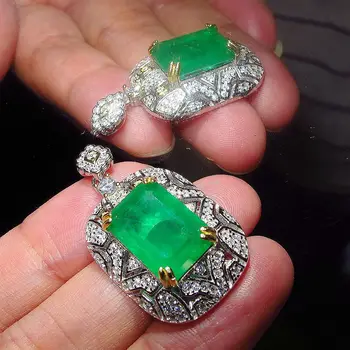 925 Sterling Sudraba Izveidots ar Zaļo Smaragda akmens Kulons bez Kaklarota ķēdes Vintage Smalkas Rotaslietas Sievietes