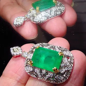 925 Sterling Sudraba Izveidots ar Zaļo Smaragda akmens Kulons bez Kaklarota ķēdes Vintage Smalkas Rotaslietas Sievietes