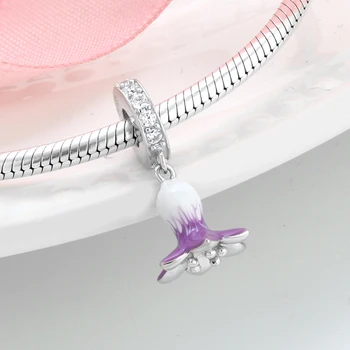 925 Sudraba Skaidrs, Rozā kristāla zircon Dobi no modes pērles Emaljas Ziedi Fit Original Mikiwuu Piekariņi, Aproce DIY Rotaslietas