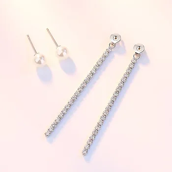 925 sterling sudraba modes spīdīgas kristāla pērle rotaslietas dāmas'stud auskari dāvanu vairumtirdzniecības Anti alerģijas lēti
