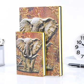 A5 / A6 Grāmatiņa Zilonis 3D Reljefa Stils PU Segtu Ceļa Grāmatiņa Retro Drukas Apdare Dienasgrāmata Izsmalcinātu Grāmatu Svētku Dāvanu