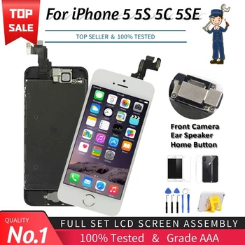 AAA Displejs priekš iPhone 5 5C 5S 5SE LCD Displejs Pilnu komplektu LCD skārienekrānu, Digitizer Pilnīga Nomaiņa Pantalla+Pogu+Kamera
